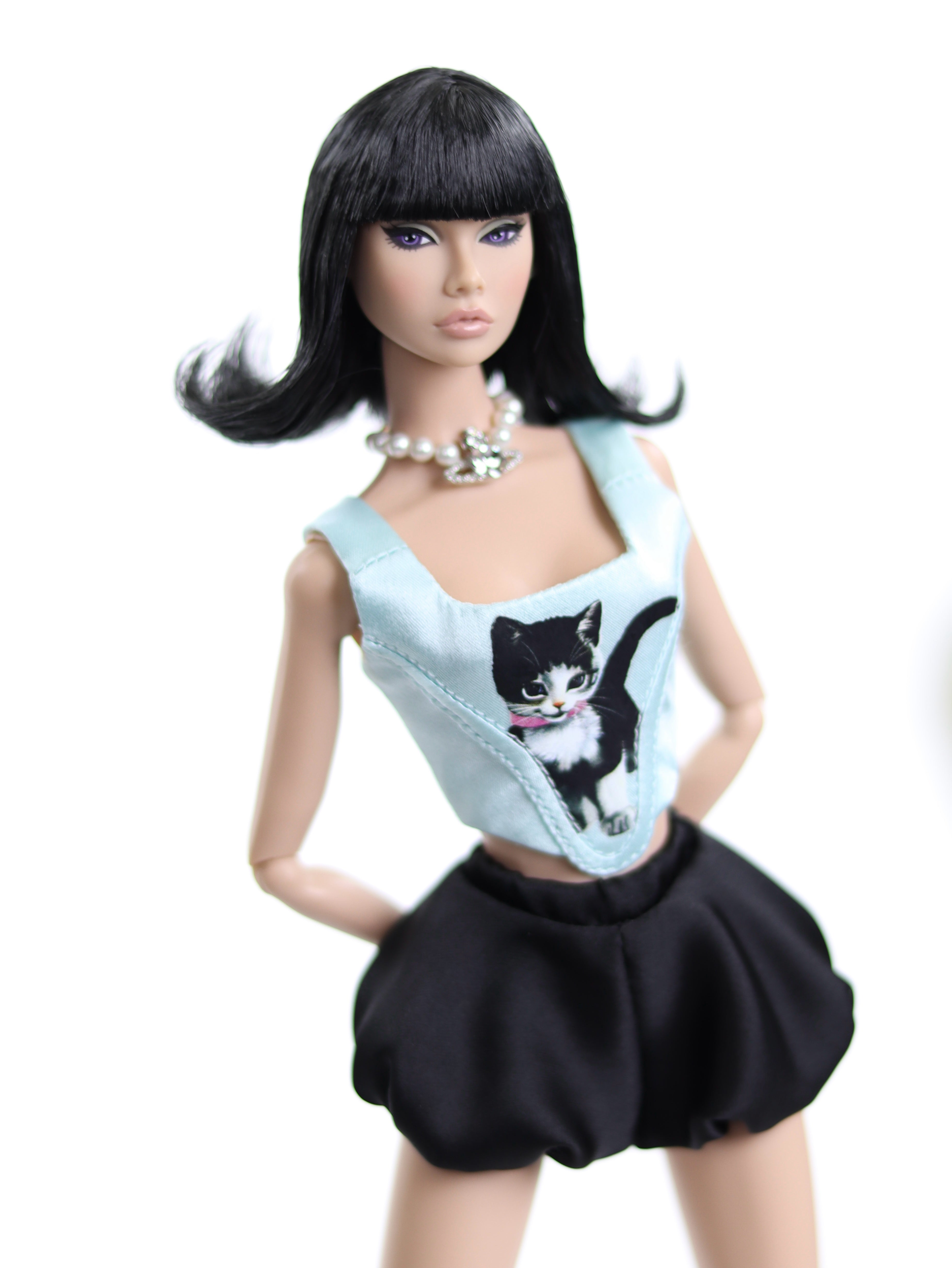 Kitten Print Corset Top for Fashion Royalty, Nu Face, Poppy Parker