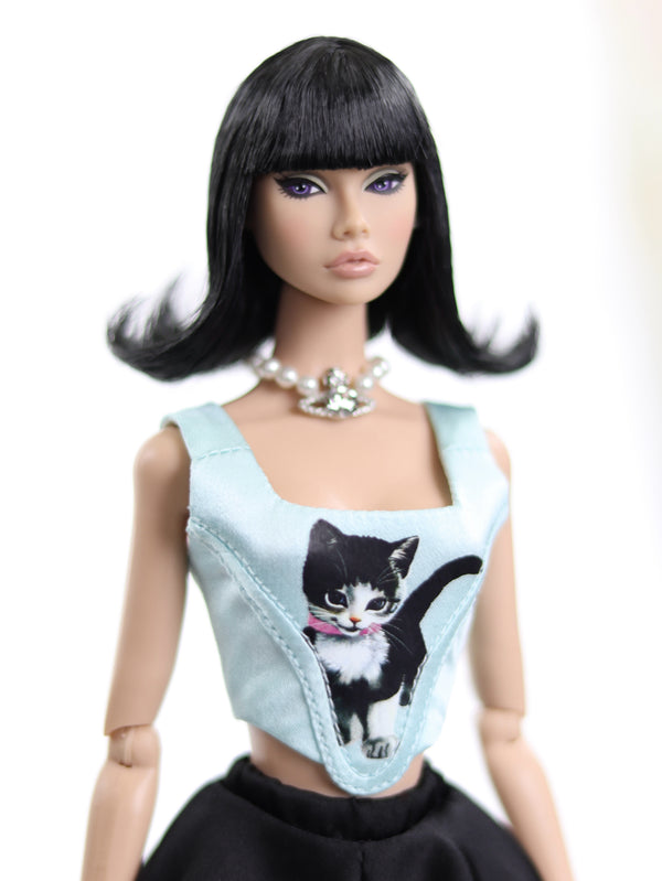 Kitten Print Corset Top for Fashion Royalty, Nu Face, Poppy Parker