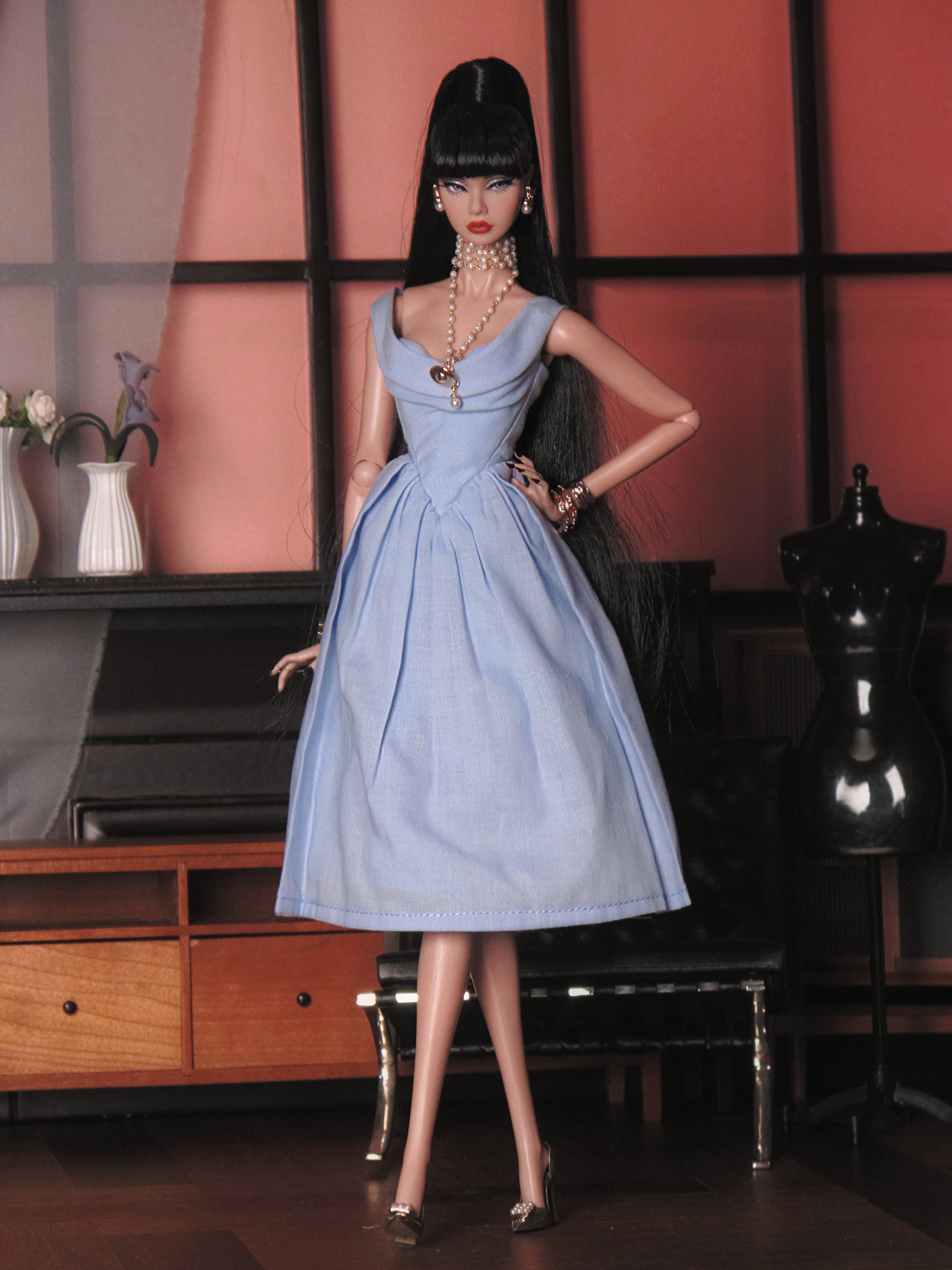 Draped Cowl Neck Midi Dress for Fashion Royalty, Nu Face, Poppy Parker