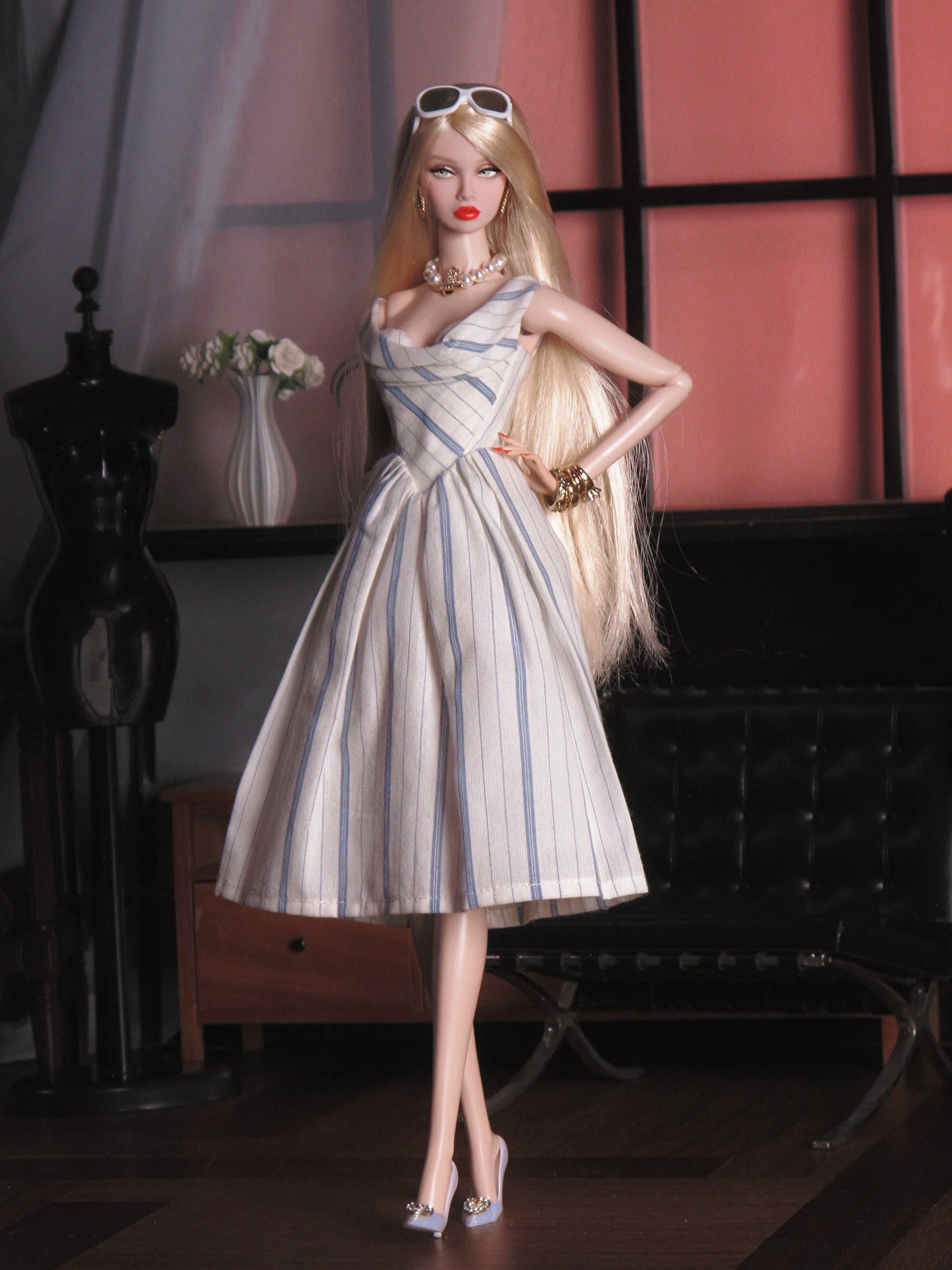 Draped Cowl Neck Midi Dress for Fashion Royalty, Nu Face, Poppy Parker