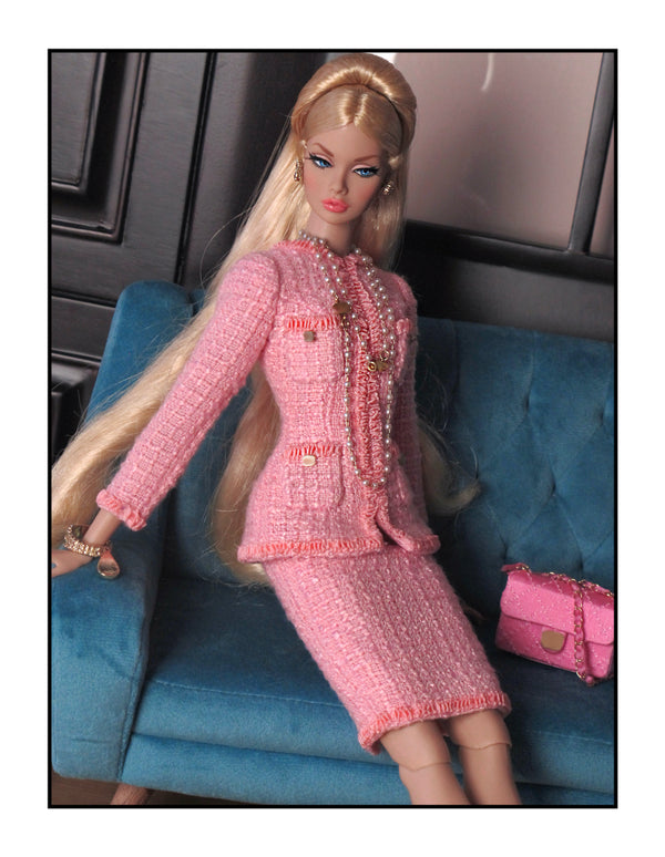 Pink Tweed Jacket and Pencil Skirt Set for Fashion Royalty, Nu Face, Poppy Parker