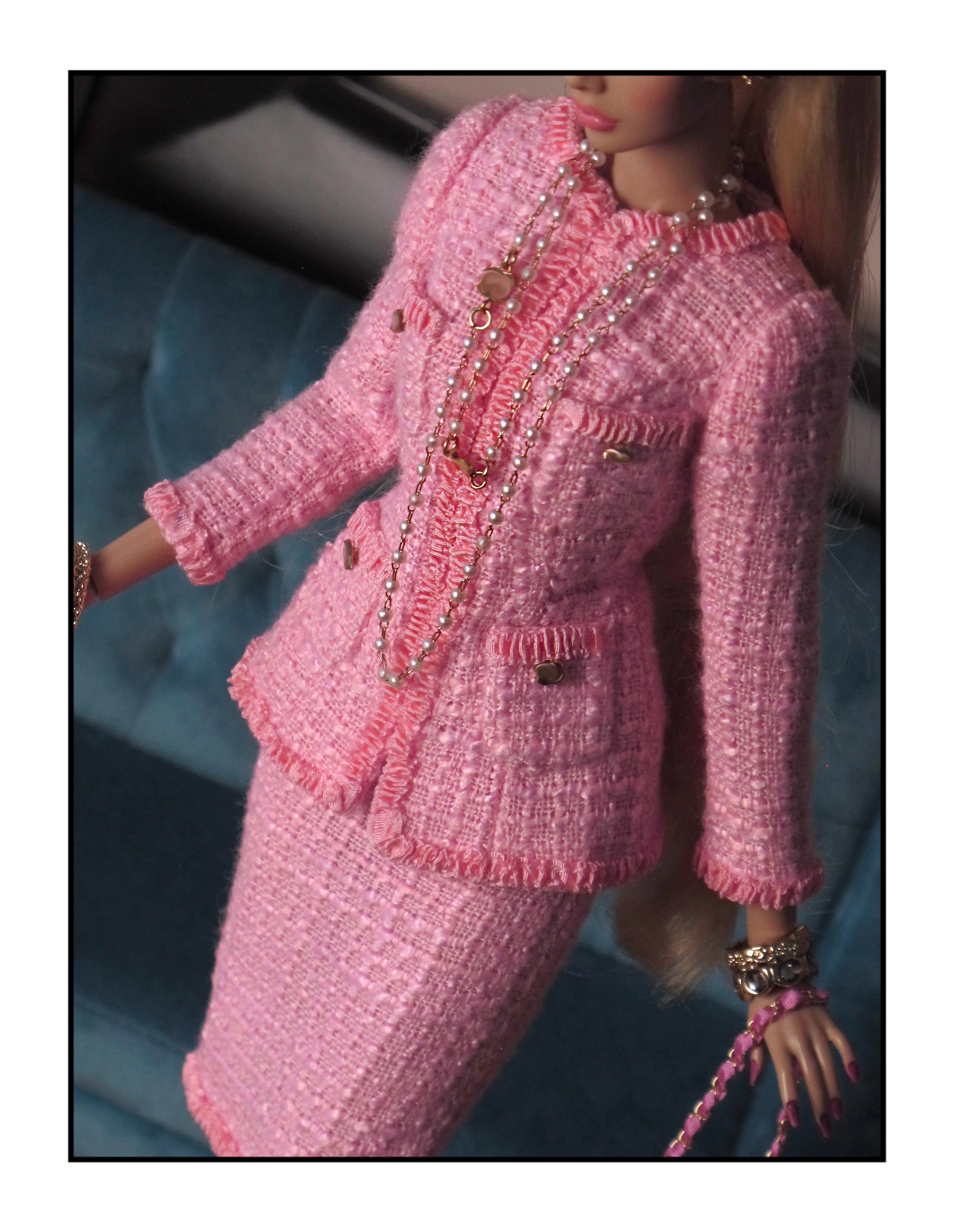 Pink Tweed Jacket and Pencil Skirt Set for Fashion Royalty, Nu Face, Poppy Parker