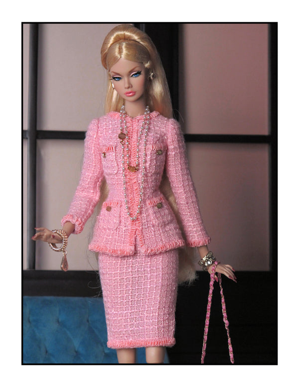 Pink Tweed Jacket and Pencil Skirt Set for Fashion Royalty, Nu Face, Poppy Parker