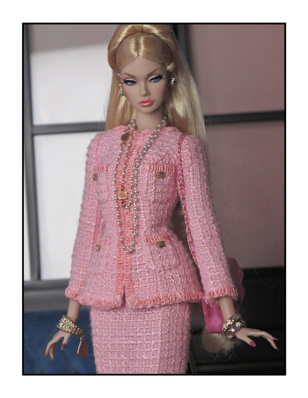 Pink Tweed Jacket and Pencil Skirt Set for Fashion Royalty, Nu Face, Poppy Parker