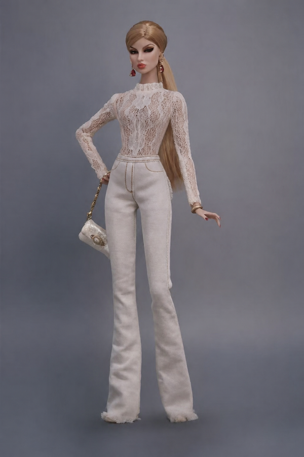 White High-Waisted Flared Pants for Fashion Royalty, Nu Face, Poppy Parker