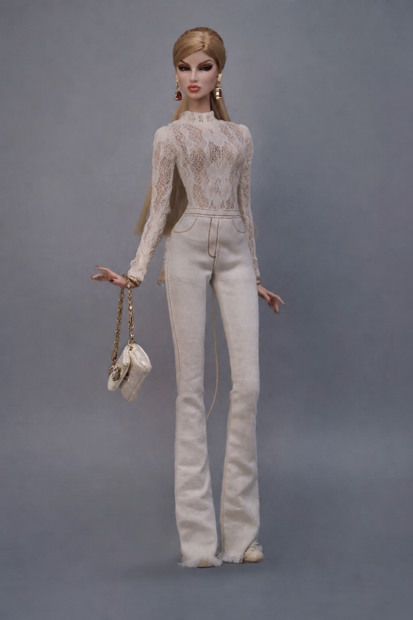 White High-Waisted Flared Pants for Fashion Royalty, Nu Face, Poppy Parker