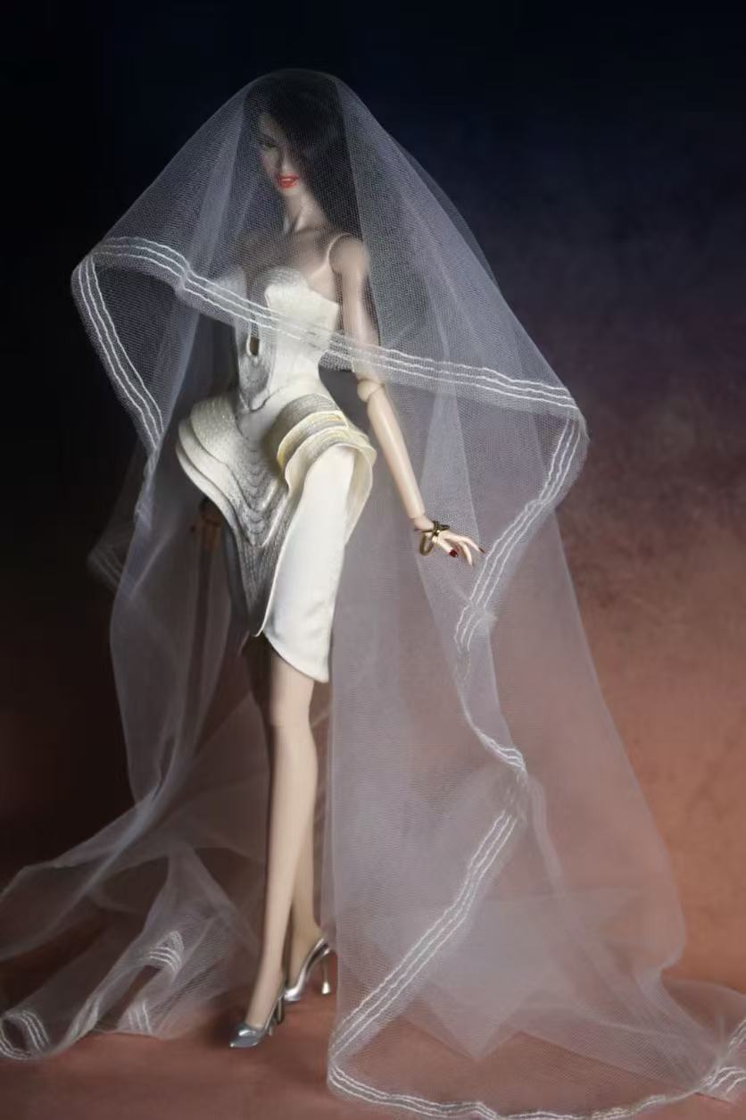 Deep V-neck Gown with Cone Bra with Veil for Fashion Royalty, Nu Face, Poppy Parker