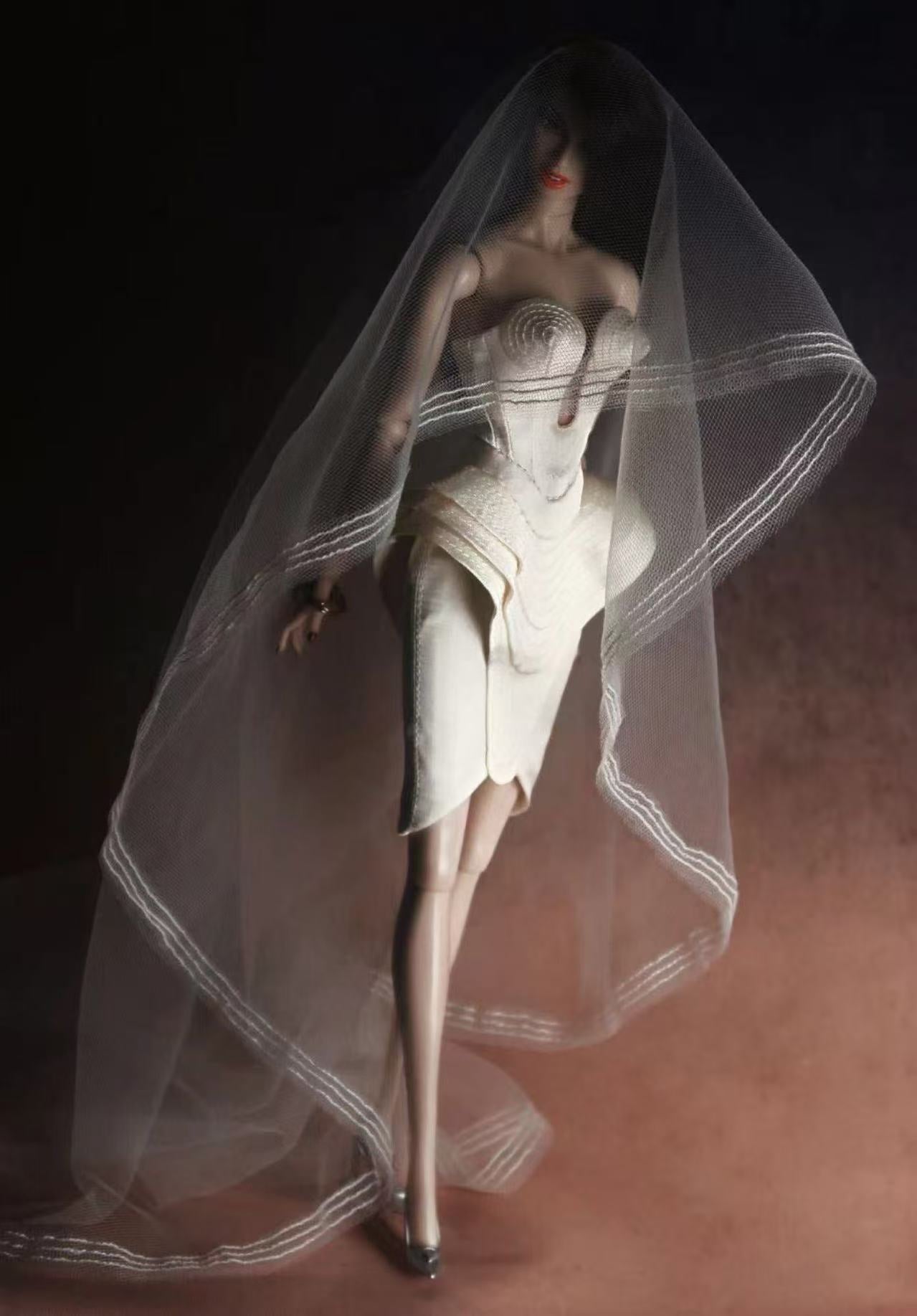 Deep V-neck Gown with Cone Bra with Veil for Fashion Royalty, Nu Face, Poppy Parker