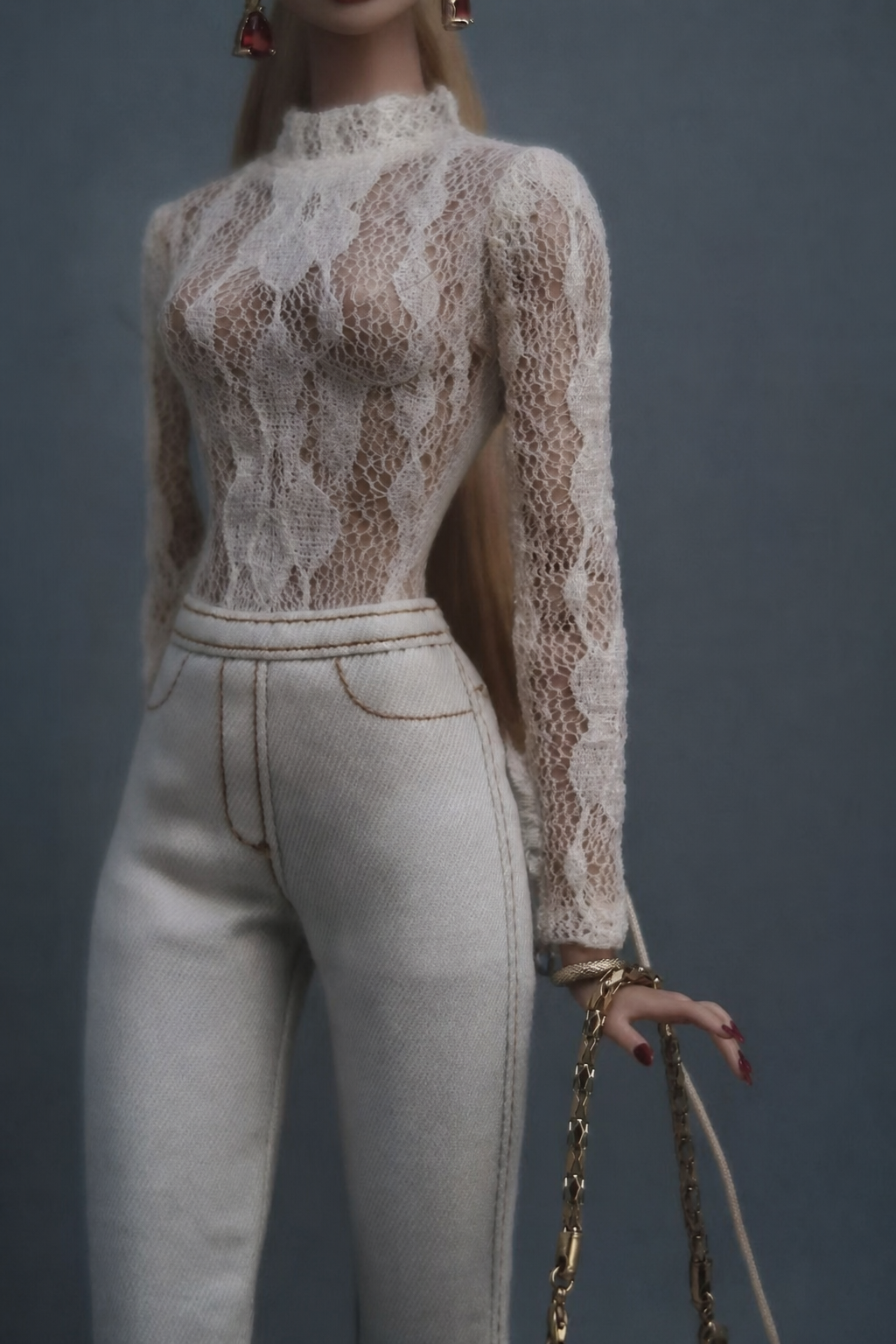 White Elastic Lace Bodysuit for Fashion Royalty, Nu Face, Poppy Parker