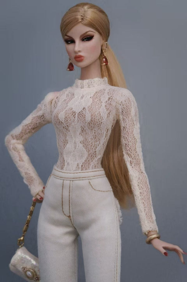 White Elastic Lace Bodysuit for Fashion Royalty, Nu Face, Poppy Parker
