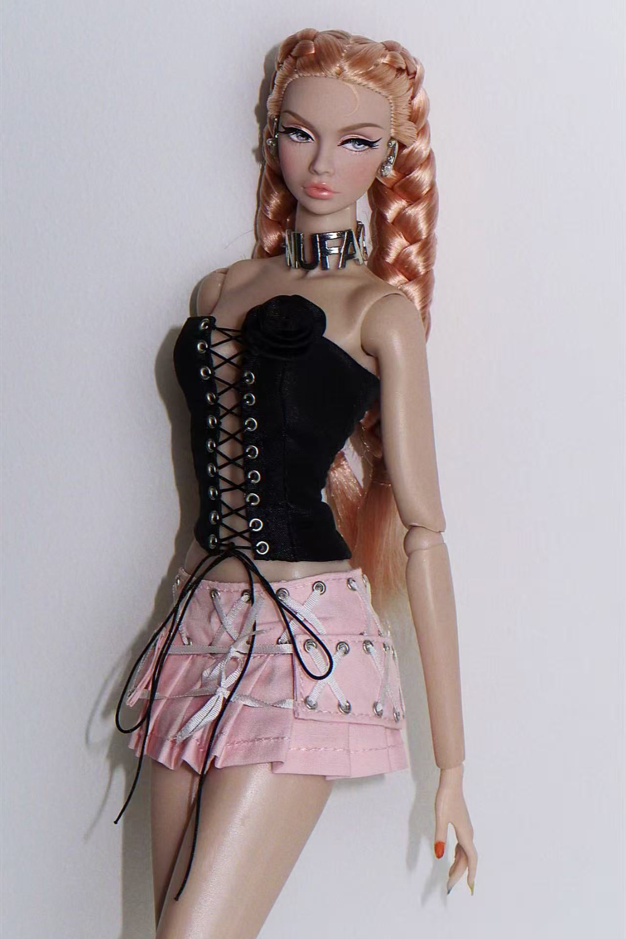 Black Lace-Up Corset Top for Fashion Royalty, Nu Face, Poppy Parker