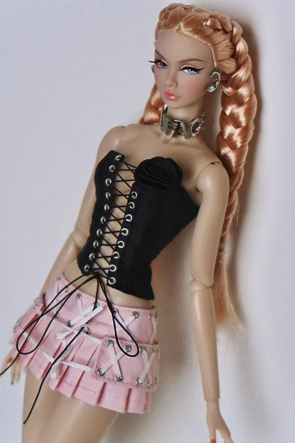 Black Lace-Up Corset Top for Fashion Royalty, Nu Face, Poppy Parker