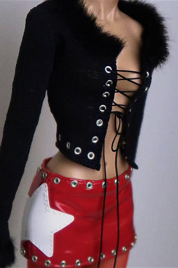Red Patent Leather Star Detailed Mini Skirt for Fashion Royalty, Nu Face, Poppy Parker