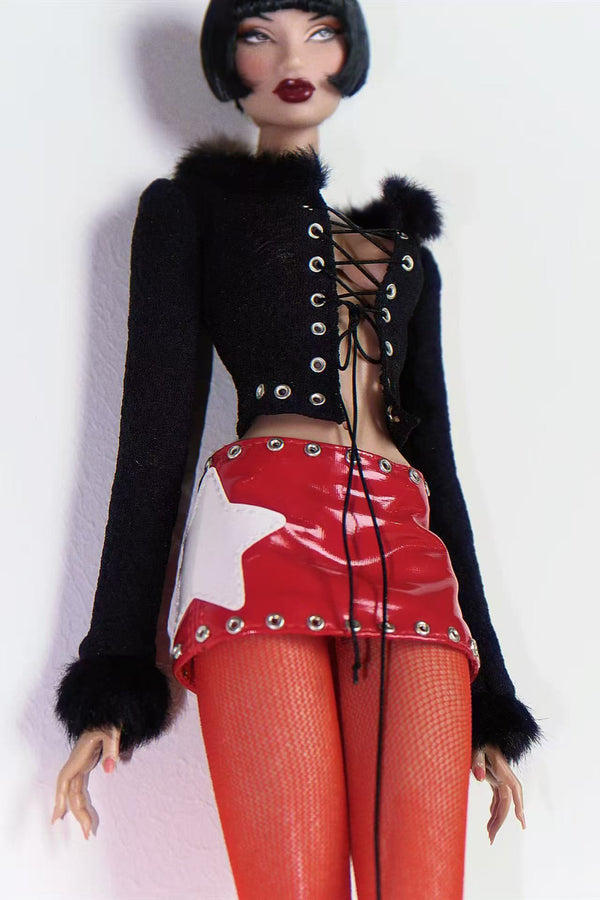 Red Patent Leather Star Detailed Mini Skirt for Fashion Royalty, Nu Face, Poppy Parker