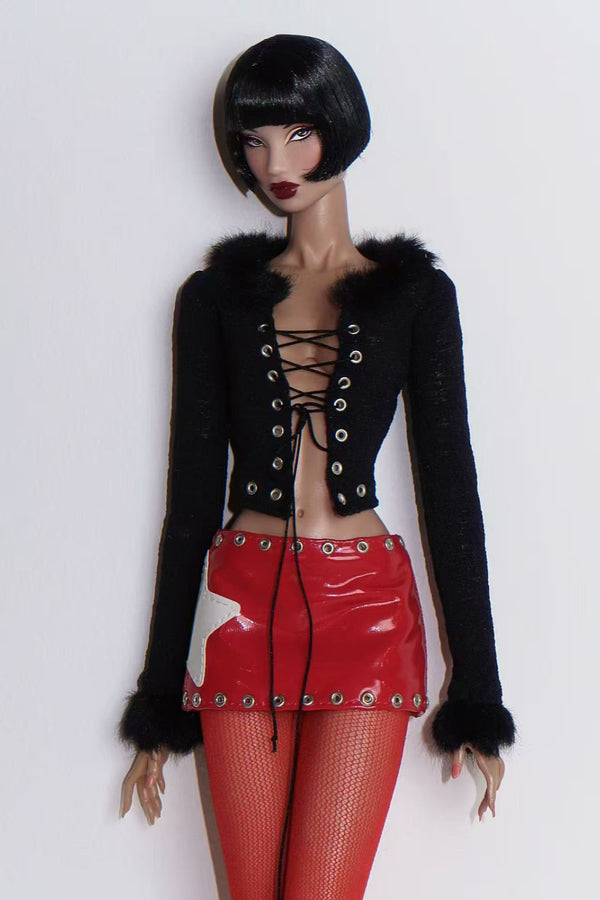 Black Lace-Up Crop Cardigan for Fashion Royalty, Nu Face, Poppy Parker
