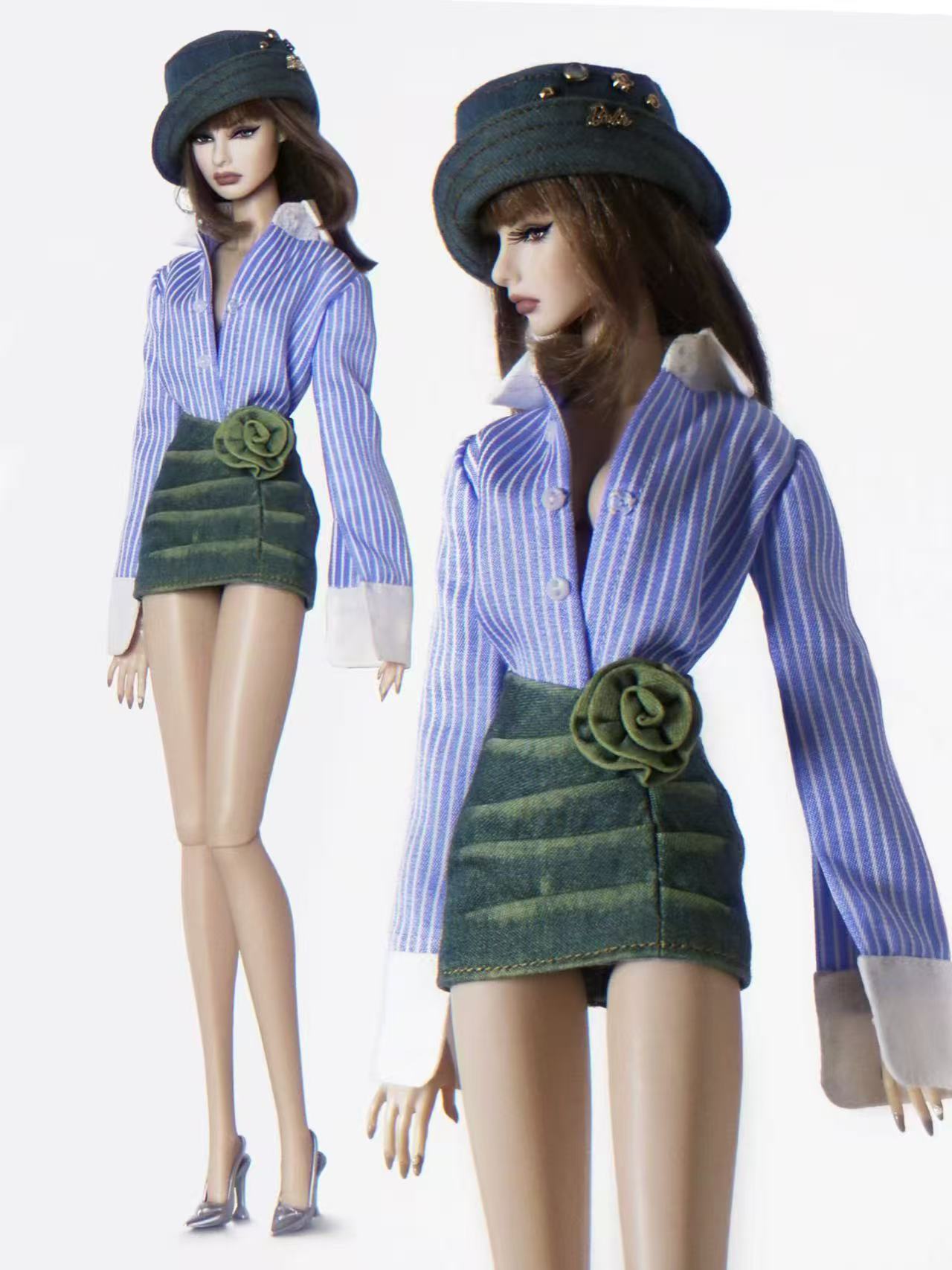 Blue Striped Button-Up Shirt for Fashion Royalty, Nu Face, Poppy Parker