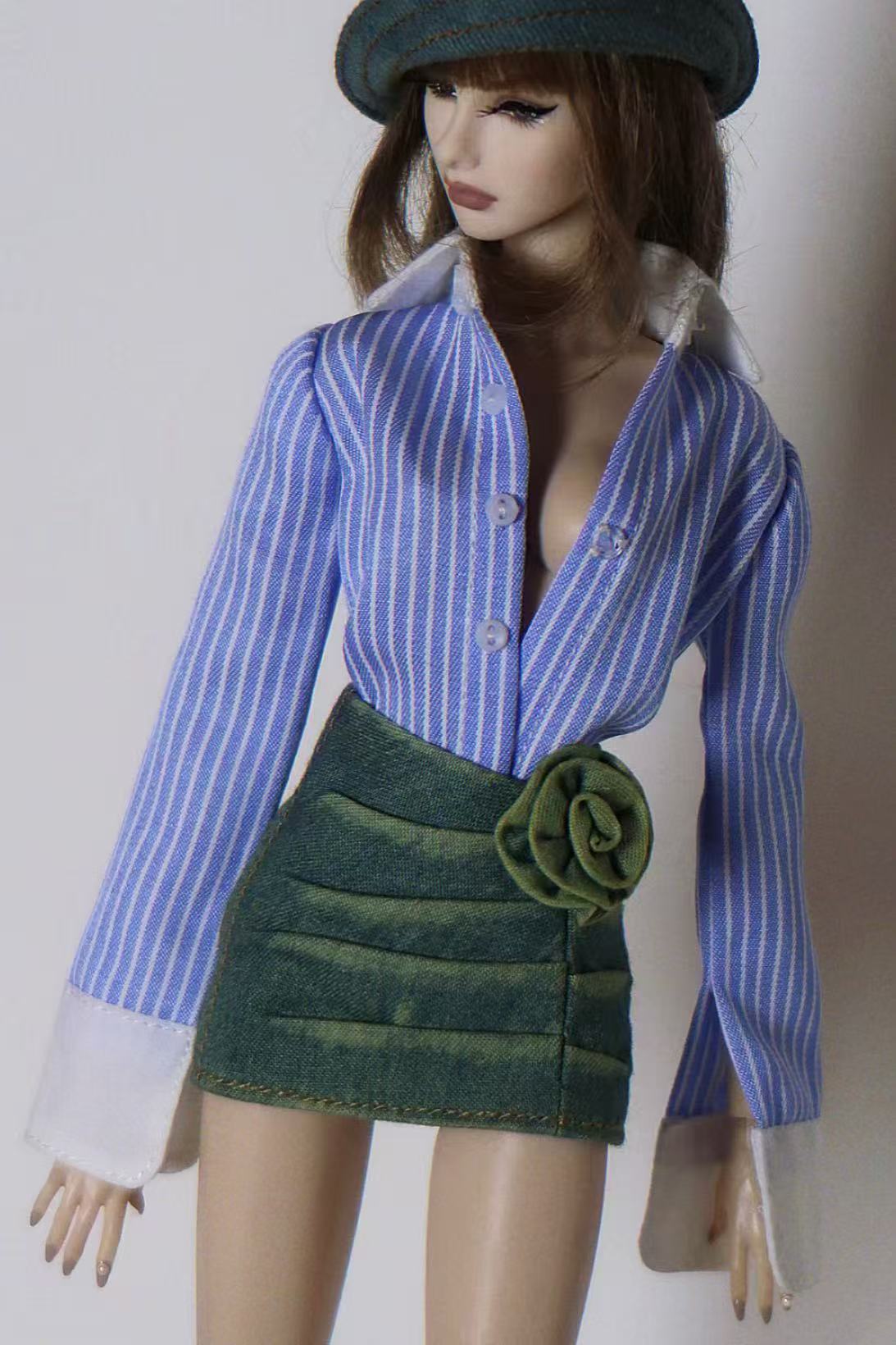 Blue Striped Button-Up Shirt for Fashion Royalty, Nu Face, Poppy Parker