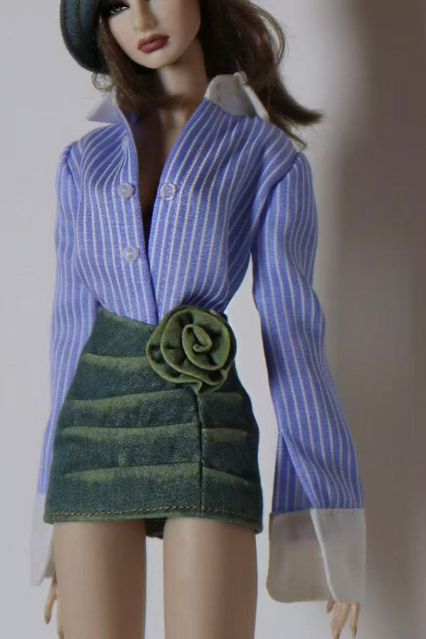 Blue Striped Button-Up Shirt for Fashion Royalty, Nu Face, Poppy Parker